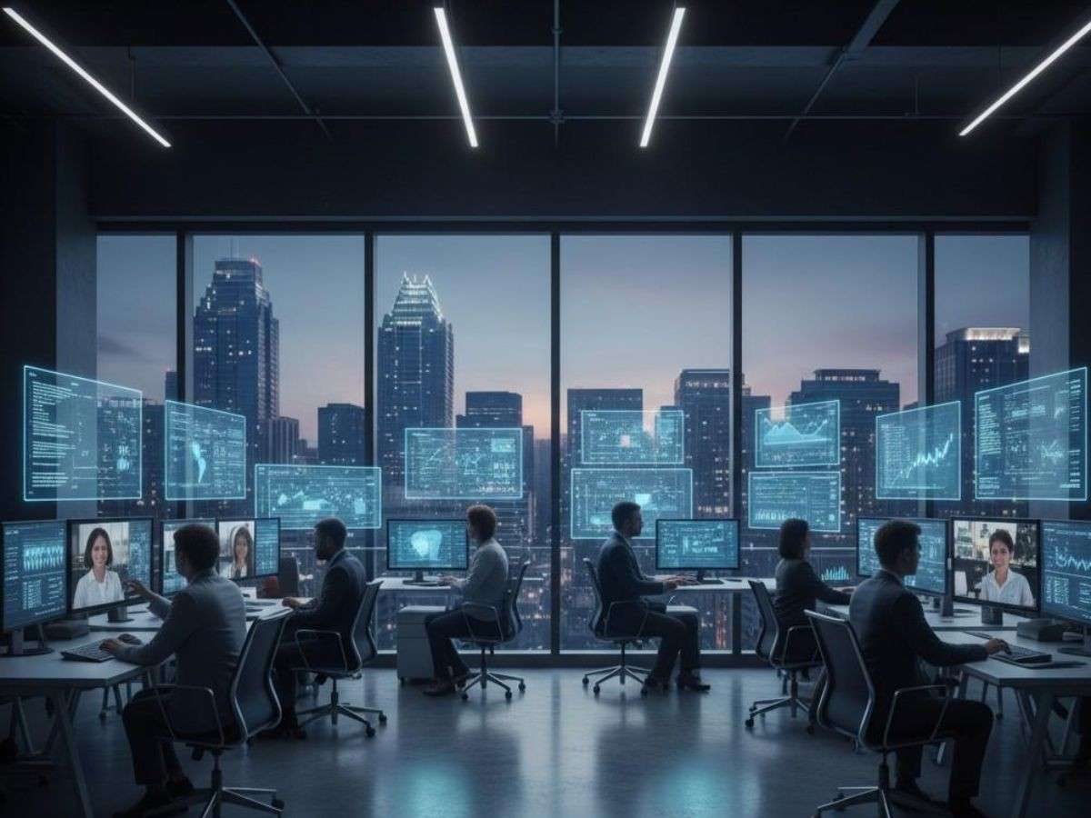 Realistic visualization of AI innovation and digital transformation supported by IT staff augmentation services in Texas.