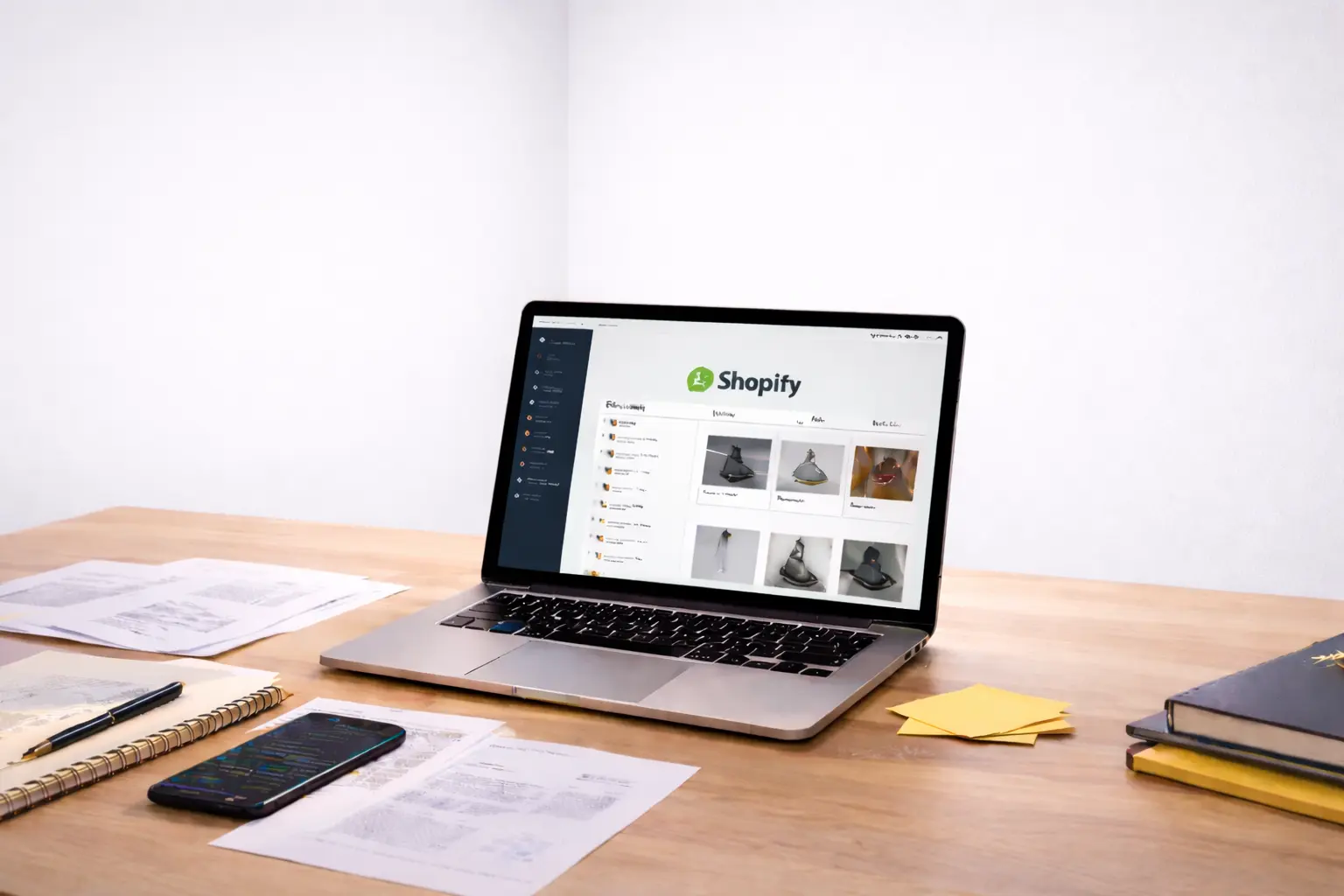 Laptop displaying the Shopify dashboard on a workspace desk, representing Shopify development partners in New York.