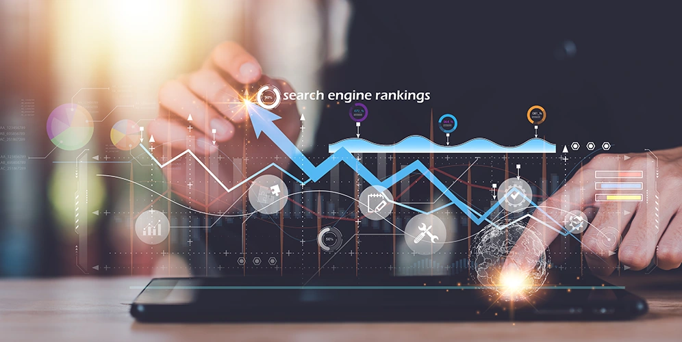 SEO service provider in India, searching on Google with a laptop
